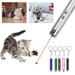Mini stylo Laser LED pour chat, jouet amusant, chasseur, pointeur de vue Laser avec porte clés, outil d'entraînement interactif pour animaux de compagnie, lampe de poche 