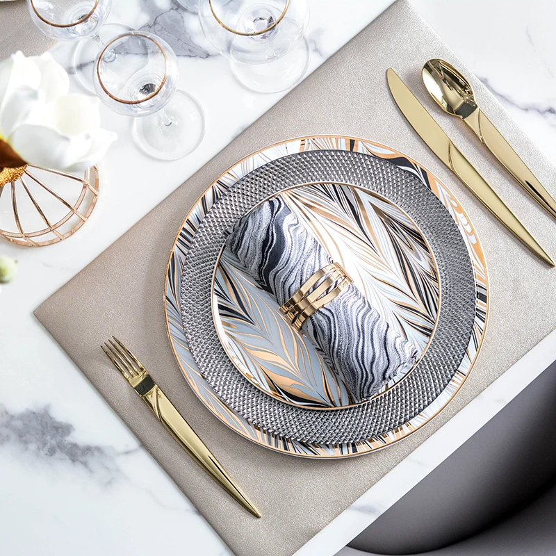 Luxury Gold Line Ceramic Geometric Dinnerware Set 5 Luxury Gold Line Ceramic Geometric Dinnerware Set 5
