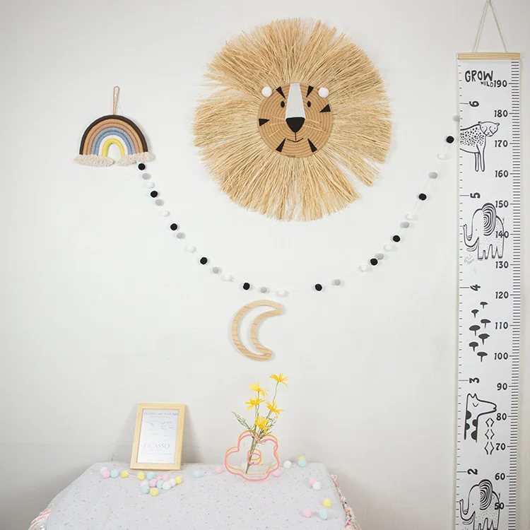 Nordic Hand Woven Cartoon Animal Hanging Decoration Cotton Thread Weaving Animal Head Ornament Children Room Wall Hanging Decor