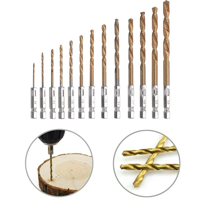 

13pcs Titanium Drill Bit Set 1/4 Inch Hex Shank Twist Bits Multifunction Tools HSS Steel Electric Screwdriver Drill Wind Bit