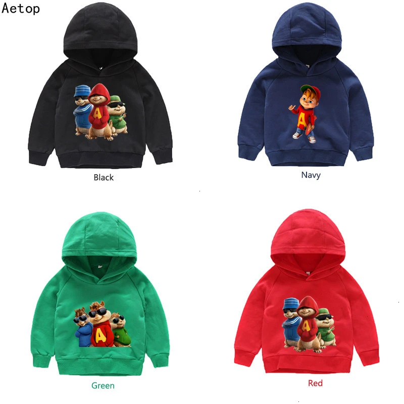 Зимняя толстовка с капюшоном и принтом «Alvin And The Chipmunks», забавные детские топы с круглым вырезом для мальчиков и девочек, детские топы с героями мультфильмов