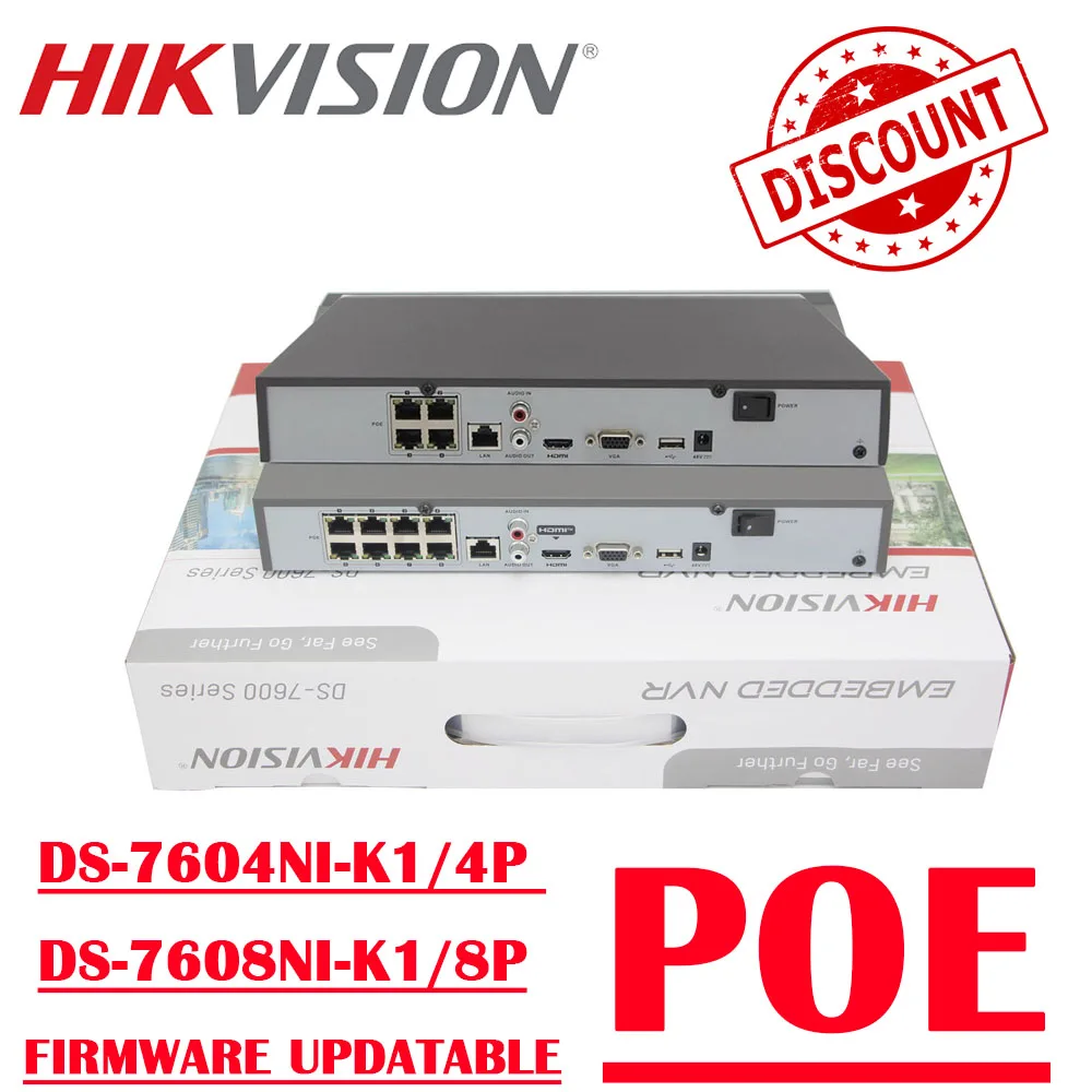 Hikvision P2P H.265 4K NVR DS-7608NI-K1/8P 8 POE Ports 1SATA English Firmware 