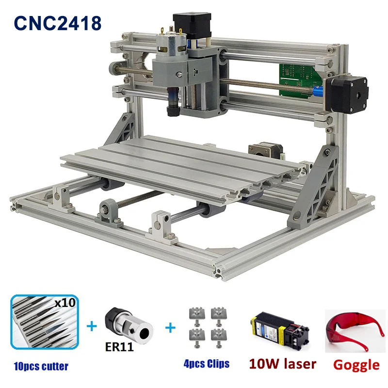 CNC2418 CNC деревообрабатывающий фрезерный станок лазерный гравер GRBL1.1F ER11 Хобби DIY гравировальный станок для дерева PCB ПВХ мини лазерная гравировка - Цвет: Add 10000mW laser