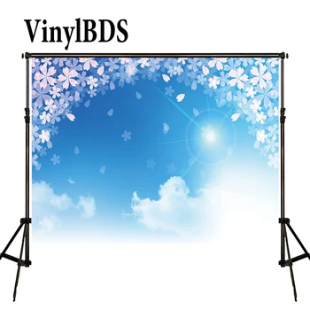

VinylBDS Blue Sky Photography Backdrops Sunny White Clouds Background Spring Photography Backdrops Large Size Seamless Photo