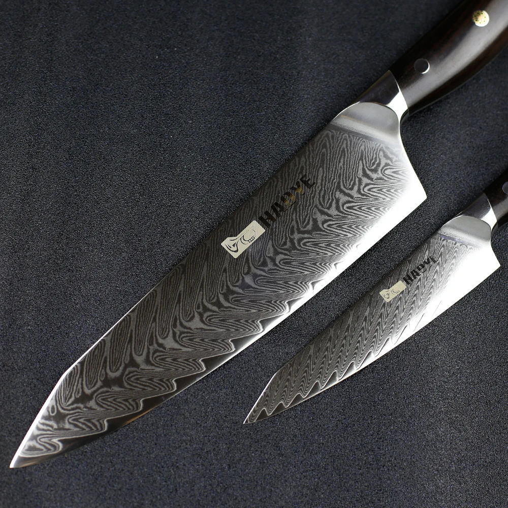 2 шт набор кухонных ножей в дамасском стиле, японский vg10 стальной нож шеф-повара 8,5 дюймов, универсальный нож gyuto с черной ручкой из палисандра