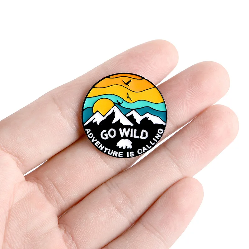 Cartoon Badges Sunset Snow Mountain Bird Brooches for Women Creative Adventure Pins Jewelry Enamel Pin Backpack Bag Accessories