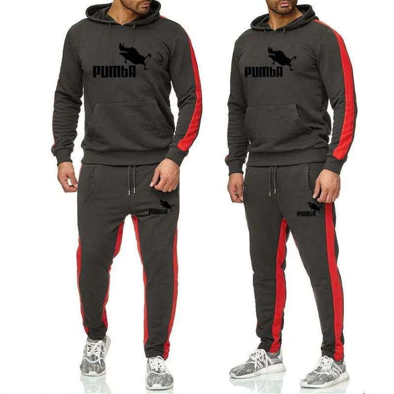 Fllay Men Autumn Pullover Print Jogging 2 Piece Athletic Hooded Sweatsuit Outfit Set