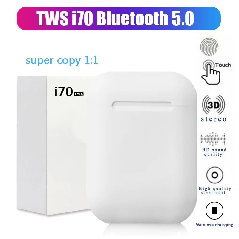 

I70 TWS Pop-up Bluetooth 5.0 1:1 Copy Wireless / Wired Charging 4D Mobile Phone Stereo Headset Separate Use Bass Earphones
