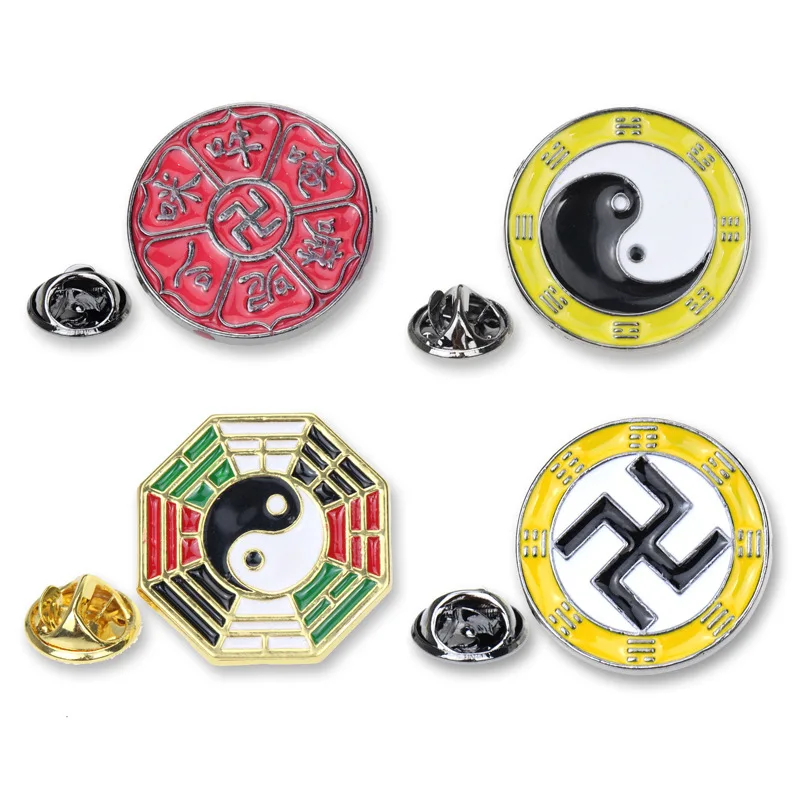 

Swastika Standard Bagua Electroplated Metal Badge Religious Tai Chi Clothing Accessories Brooch Badge Customizable