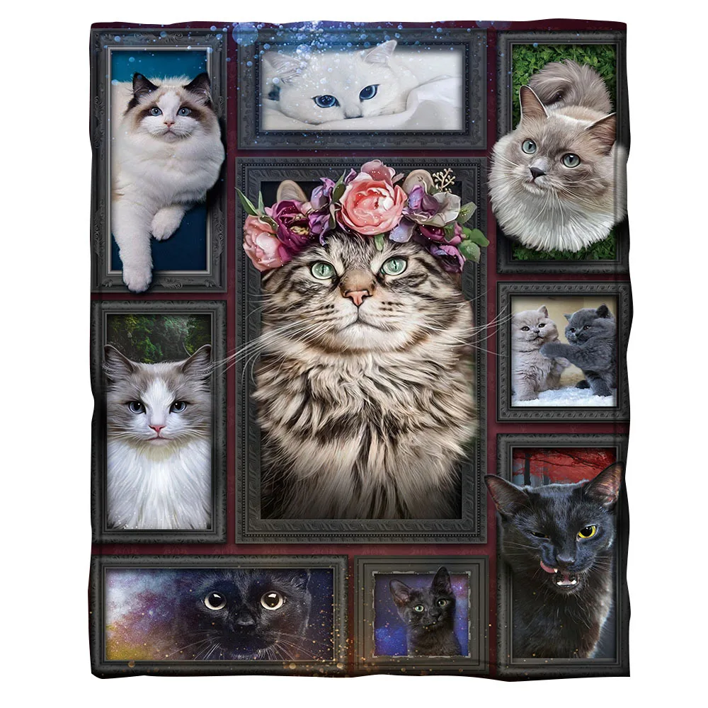 Cat 3d printed fleece blanket for Beds Hiking Picnic Thick Quilt