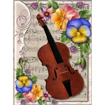 

DIY Diamond Painting Cross Stitch Violin pattern 5D Diamond Embroidery Full square round Diamond Mosaic Crystal wall Decor