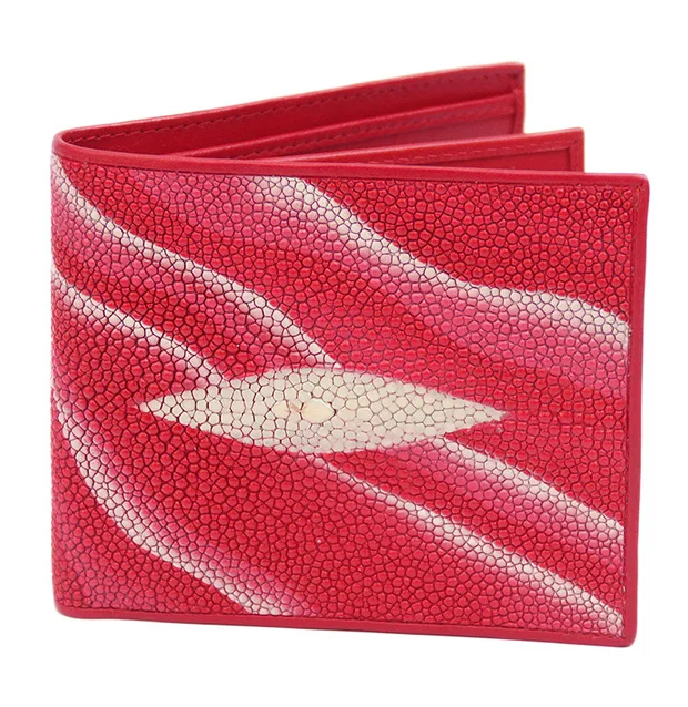 Аутентичный натуральный морской скат, короткий Стильный женский шикарный фиолетовый кошелек, держатели для карт, натуральная кожа, женский маленький кошелек в три сложения - Цвет: Красный