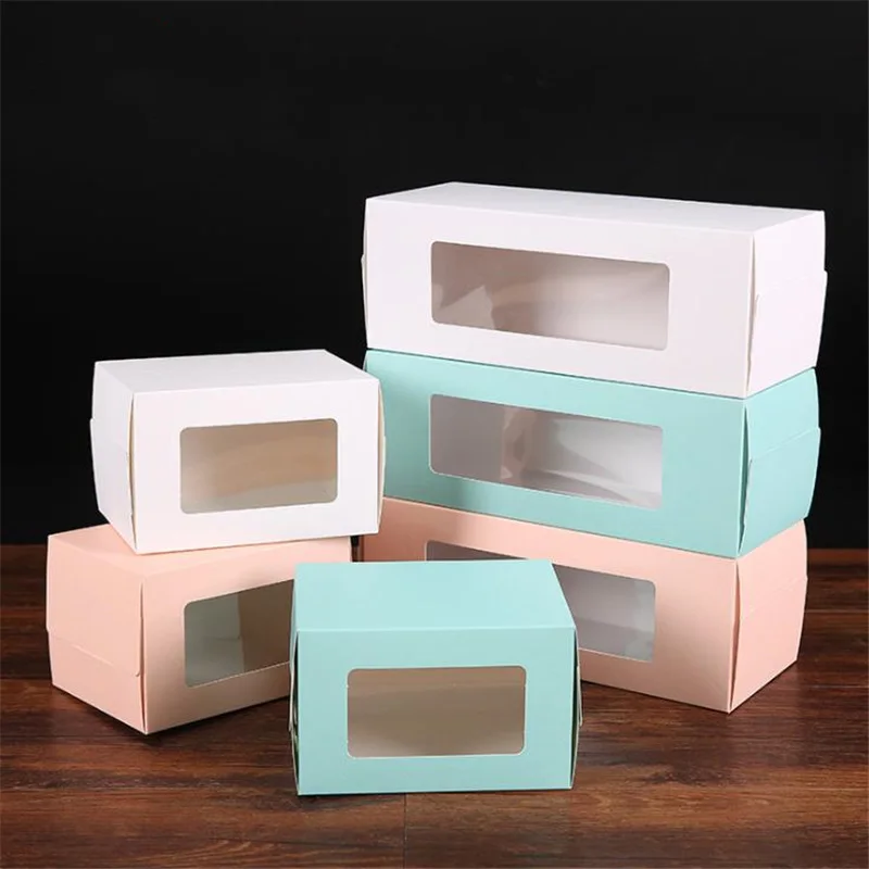

10pcs/lot White&Blue&Pink Window Box Packing Gift Boxes With PVC Window For Candy Cake Cookie Cupcake White Cardboard Cake Box