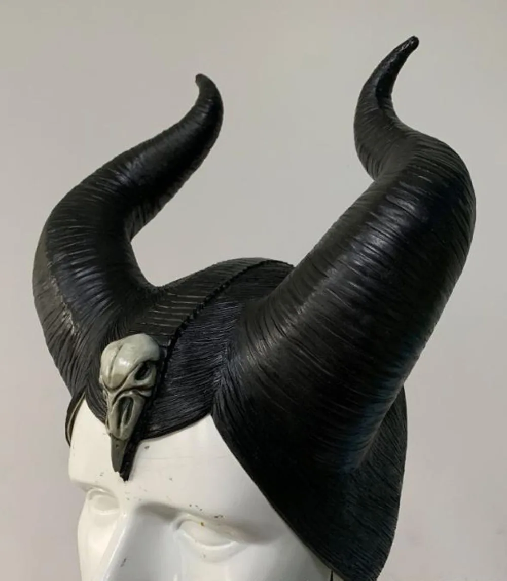 X-COSTUME, высокое качество, черный латексный головной убор Maleficent, черный головной убор для косплея, головные уборы для Хэллоуина, вечерние аксессуары для женщин