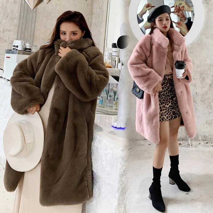 

2019 Winter New Style Korean-style Mink Nap Plush Long Stand Collar over-the-Knee Thick Loose-Fit Fur Coat Women's