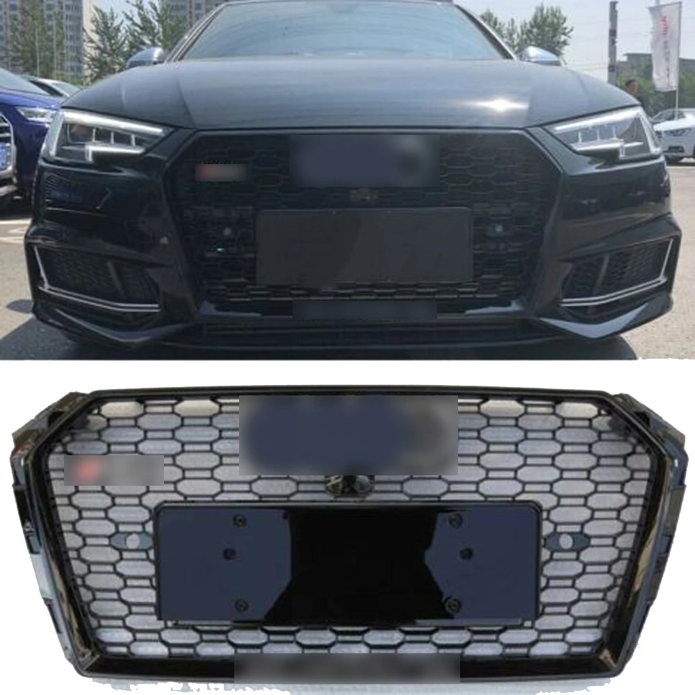 

Front Sport Hex Mesh Honeycomb Grill Racing Grille Euro License plate with camera For RS4 Style for Audi A4 S4 B9 2017-2019