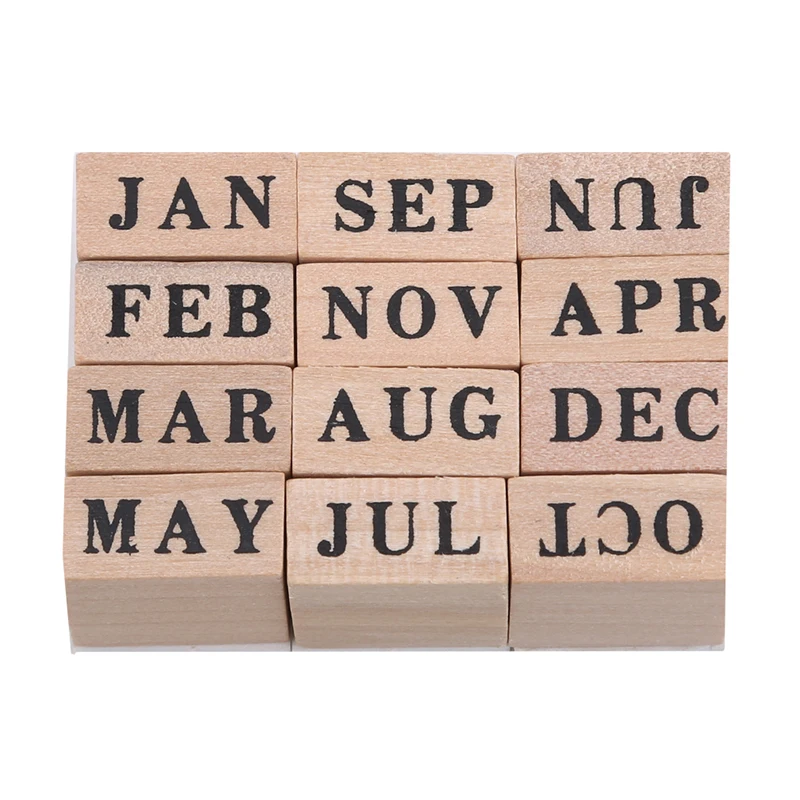 Retro Month Vintage Date Stamp Set Bullet Journals Supplies Wood Stamps Basic Function Number Monthly Planner Stamps Stationery - Цвет: Retro Month