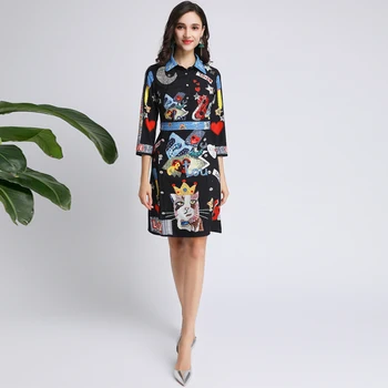 

Xiaomoli Lapel print stud waist dress with all kinds of slim temperament new style in autumn 2019