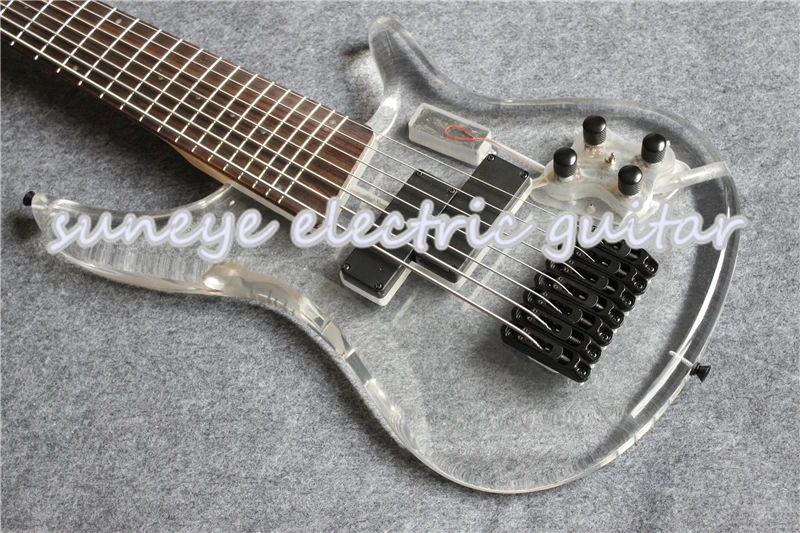 Горячая 7 струны электрогитары Гитара акриловая гитара тело и голова бас гитара с подсветкой