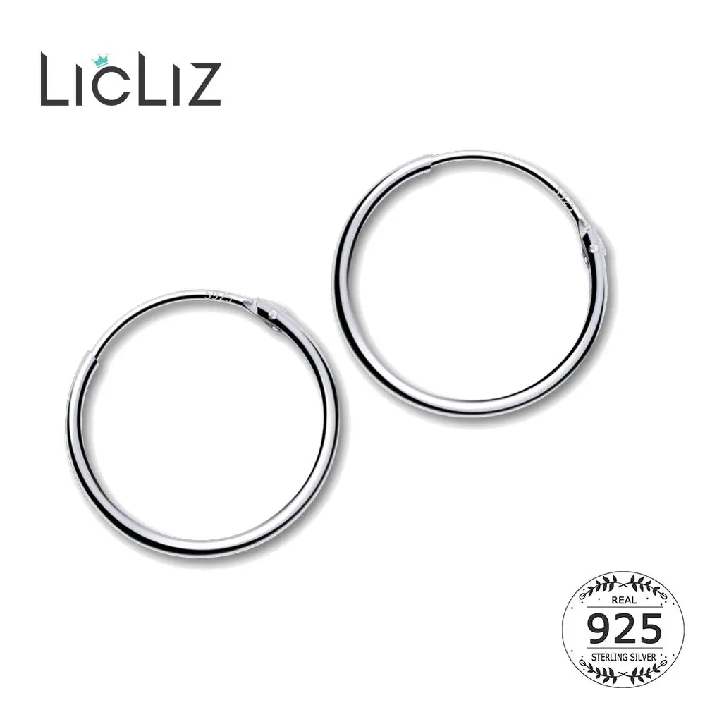 

LicLiz 2019 925 Sterling Silver Simple Hoop Earrings for Women Round Circle White Gold Jewelry Loop Joyas de Plata 925 LE0472