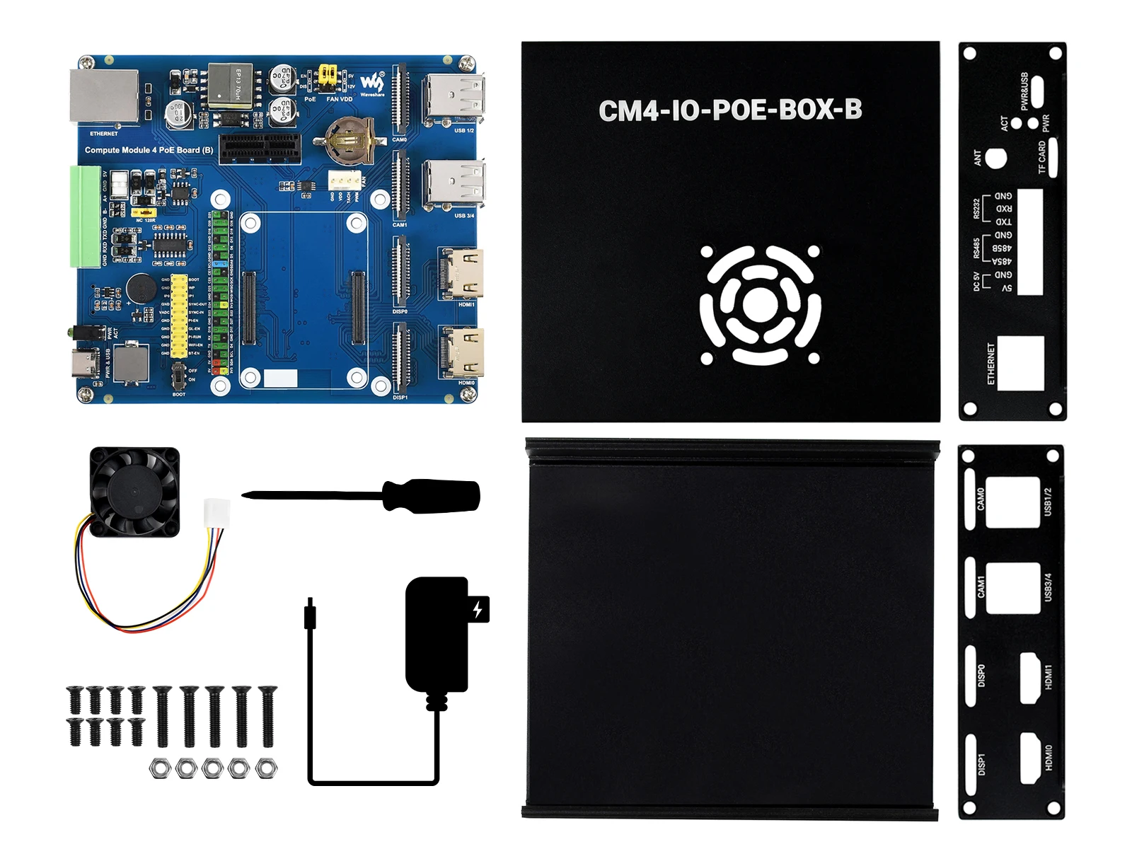 

CM4-IO-POE-BOX-B, мини-компьютер PoE (тип B) на основе компьютерного модуля Raspberry Pi 4 (не входит в комплект), металлический чехол, с охлаждающим вентилятором