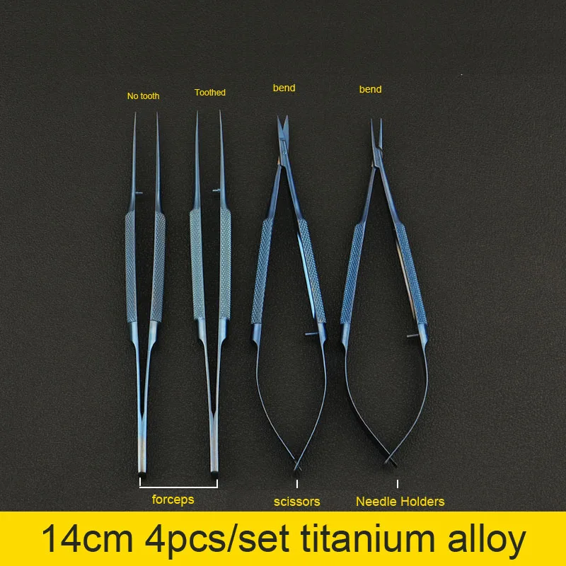 4pcs set 14cm Titanium microsurgical instruments microsurgery instruments Kit scissors needle holder forceps 1 4pcs set 14cm Titanium microsurgical instruments microsurgery instruments Kit scissors needle holder forceps 4