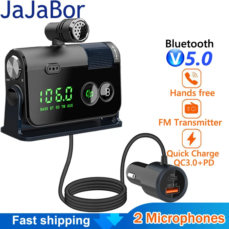 FM-трансмиттер JaJaBor Bluetooth 5 0 автомобильный комплект свободные руки AUX аудио ресивер