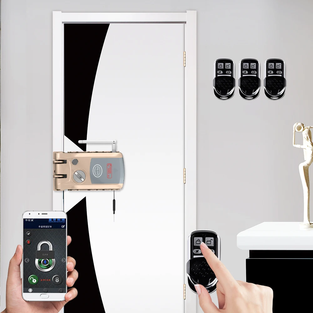 Smart Door Electric Lock DoorLock Dual Core Bluetooth Remote Control Phone Smartlock with 4 controler for Office Home Hotel