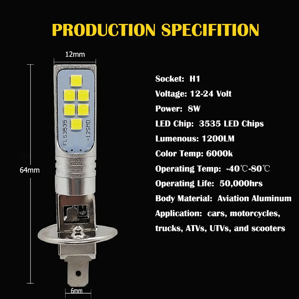 2 шт. H1 светодиодный авто противотуманный светильник 1400LM 12SMD автомобильный дневной ходовой светильник s DRL лампа супер яркий белый 6000K 12V