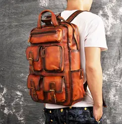 Дизайн мужской кожаный повседневное Мода Heavy Duty путешествия школа Университет колледж 17 "Сумка для ноутбука дизайн рюкзак для мужчин 1170bu
