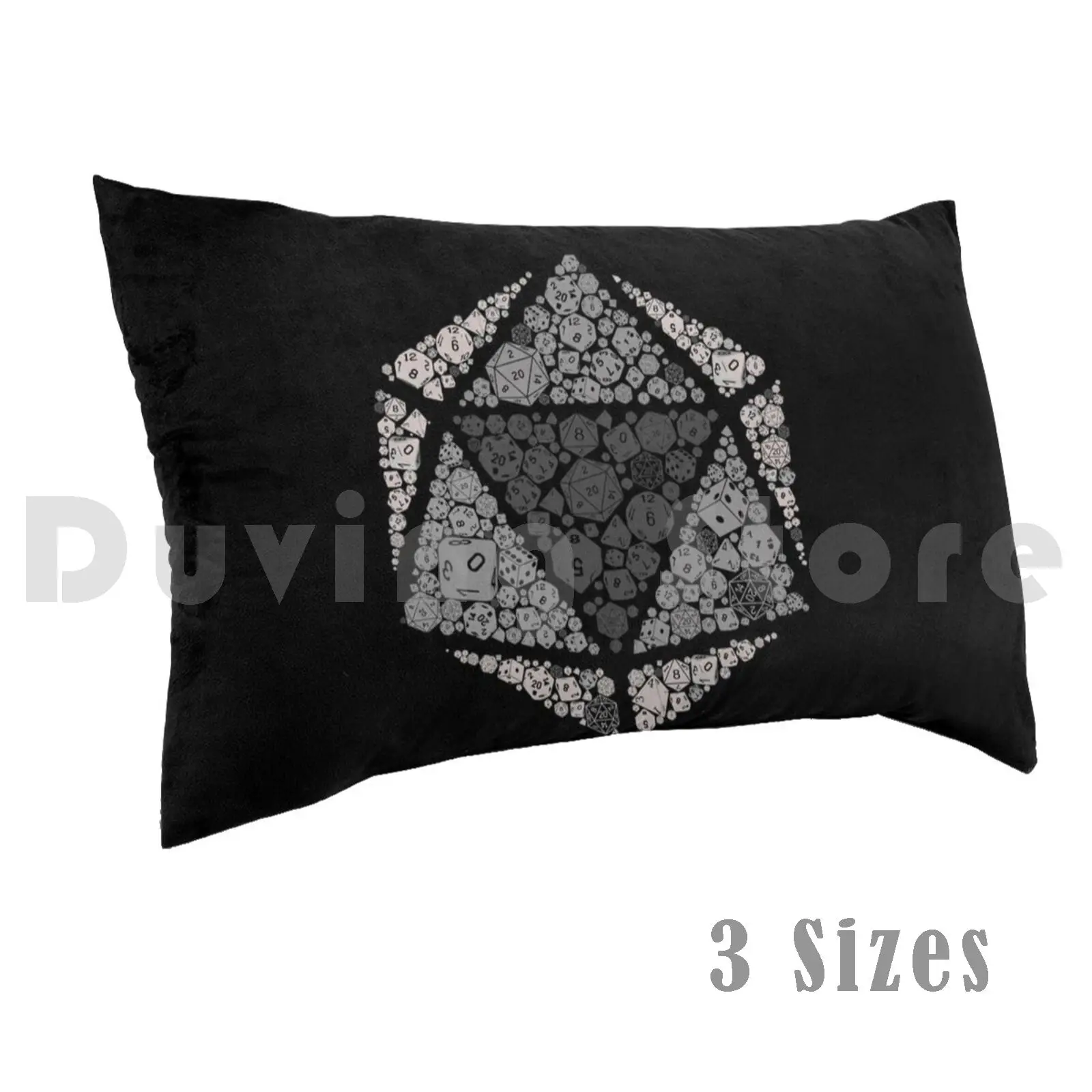 Чехол-Подушка D20 с принтом 35x50 кости Dnd Nerd Geek D4 D6 D8 D12 D10 черно-белый Вектор для
