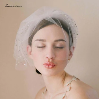 

Lakshmigown Short Tulle Blusher Veil White Mariage Beading Wedding Accessories Bridal Veil With Comb Velos de Novia 2019