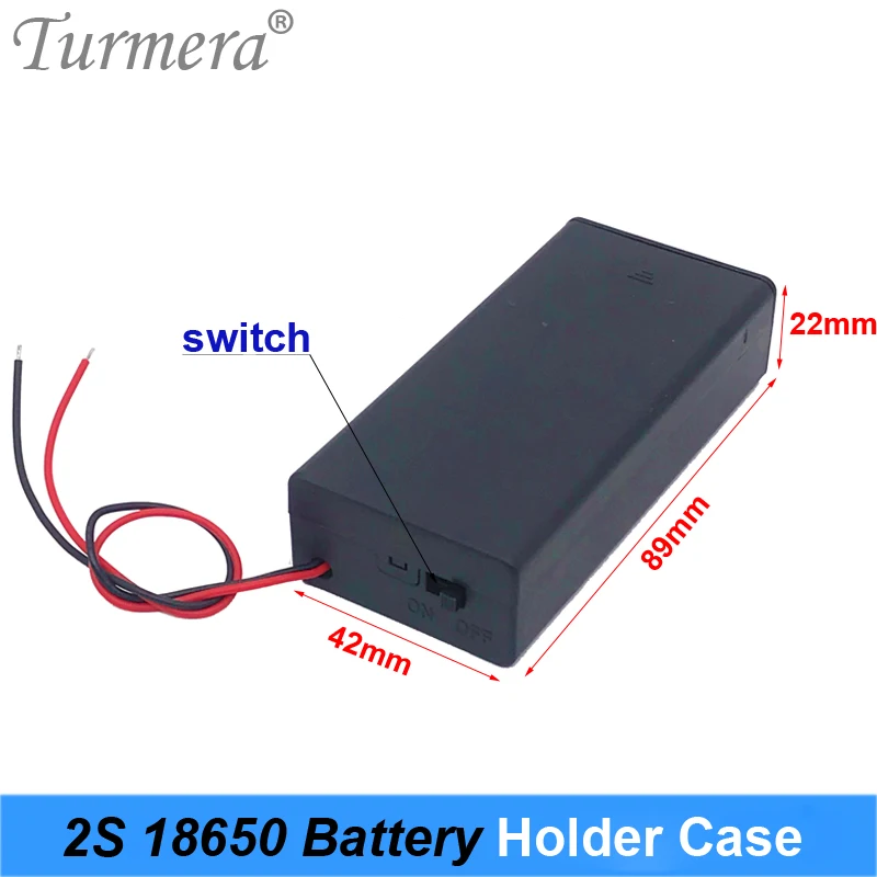 Turmera 3.7V 18650 Battery 2x Holder Connector Storage Case Box with ON/OFF Switch with Cable for Power Bank or Battery Pack Use