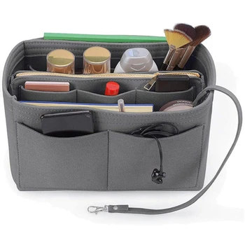 

Purse Organizer Insert Felt Bag with Zipper Handbag Tote Shaper Multi Pockets