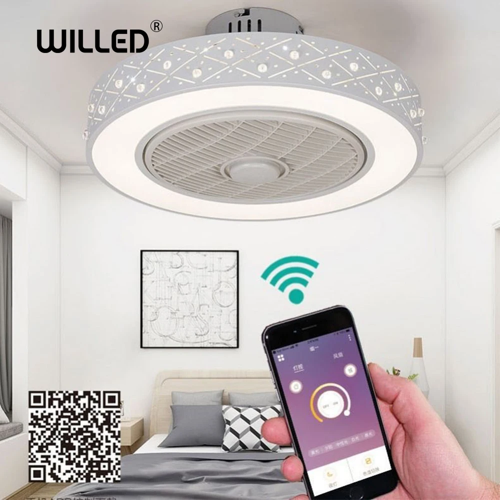 

LED remote control ceiling fan light mobile phone app lamp modern simple invisible fans home decoration lighting circular round