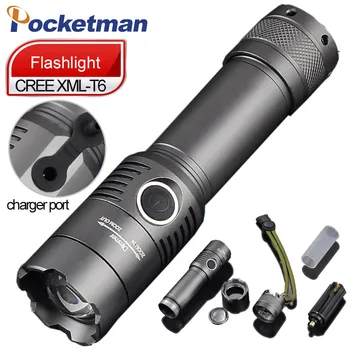 

8000LM Powerful LED Flashlight T6 Rechagerable Keychain Torch 3 Modes Tactical Flashlight Zoomable Torche Lampe ZK93