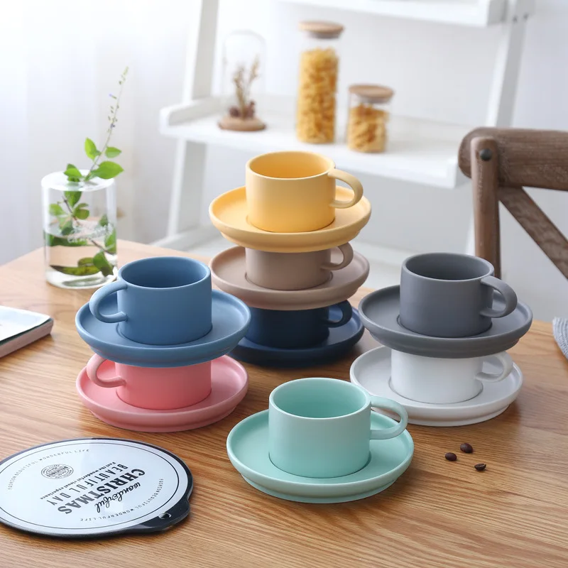 

Quality Matte Ceramic Mugs Creative Makaron Pure Color Coffee Milk Water Cups Nordic Simple Home Desktop Decoration Drinkware