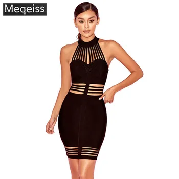 

Meqeiss Summer Bandage Dress Women Vestidos Verano Hollow Out Halter Black Runway Dress Celebrity Evening Party Club Dresses