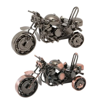 

2pcs Retro Motorcycle Wrought Iron Tricycle Model Office Decoration Furnishings Home Accessories Gift Collection - Red Copper &