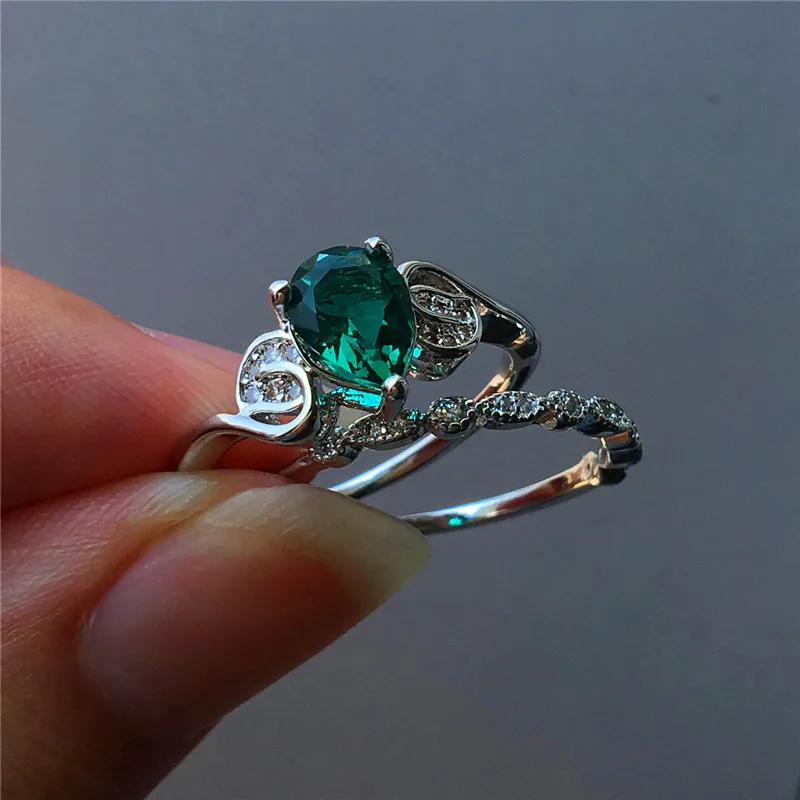 Роскошное женское кольцо-капля, набор из 925 серебряного зеленого камня, обручальное кольцо, Любовное обещание Помолвочное с солитёром, кольца для женщин