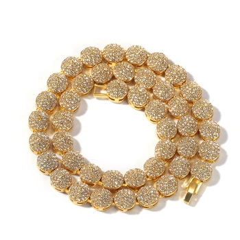 

20" Men's Hip Hop Iced Out Link Necklace 1 Row Flower Round Gold Rapper Bling CZ Rhinestone Chain Punk Jewelry 10mm