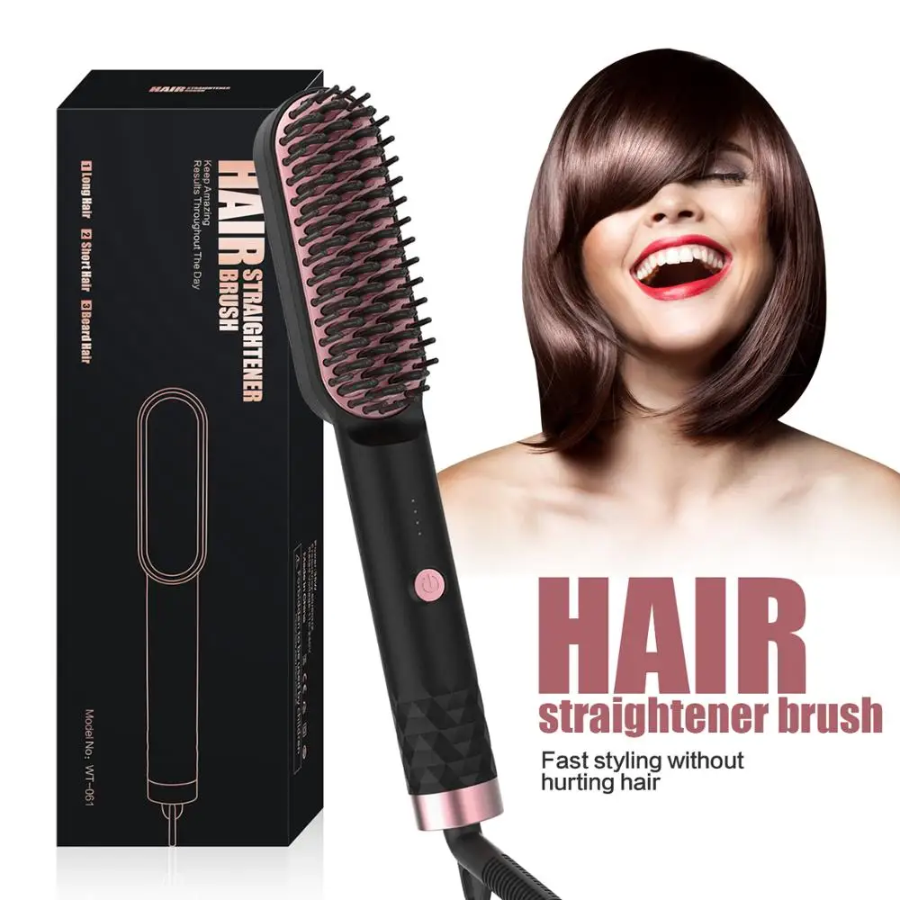 Electric Straightener Hot Comb Hair Care 3 in 1 Hair Straightening Heated  Brush Ceramic Curler