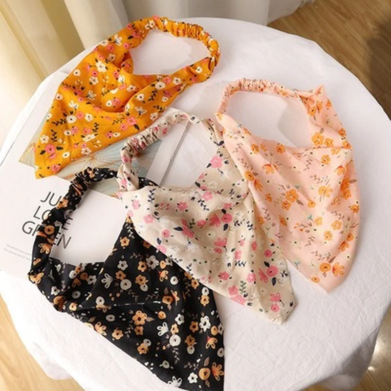 Women\'s Bandana Vintage Bohemia Women Bandana Hair Band Scarf Print Vintage Triangle Turban Elastic Headband for Lady Head Scarf