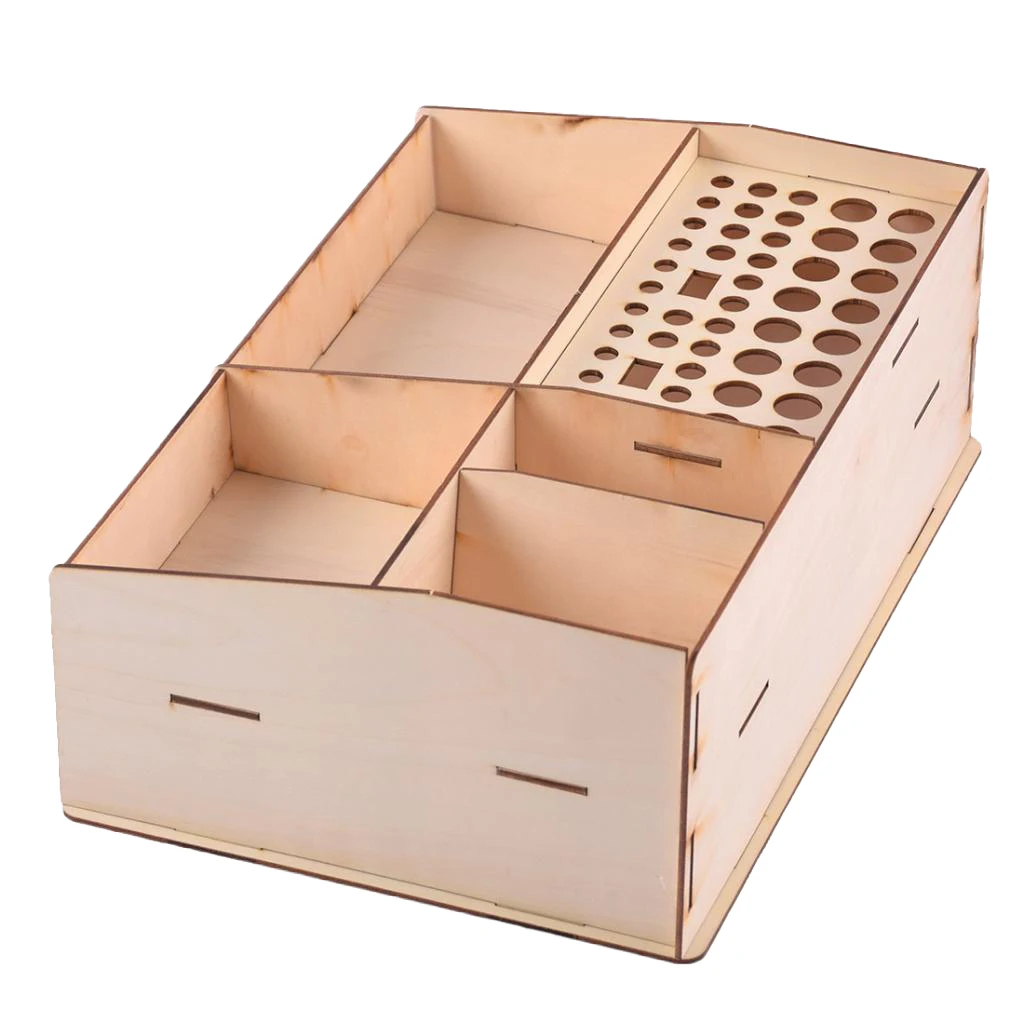 Wooden Paint Ink Bottles Rack Table Organizer Tools Storage Box Holder Stand