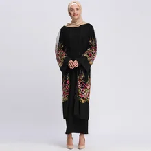 Цветочной вышивкой Дубай абаи сетка кимоно кардиган мусульманский