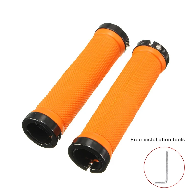 

1 Pair Orange Bicycle Handle Cover Non-slip Rubber Aluminium Alloy Lock Ring Cycling Grips BMX Parts MTB Road Bike Accessories