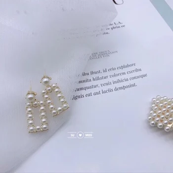 

Fashion Luxury Simple Rectangle Earrings Women Fashion Korean Style Imitation Pearl Drop Earring Statement Jewelry Free Shipping
