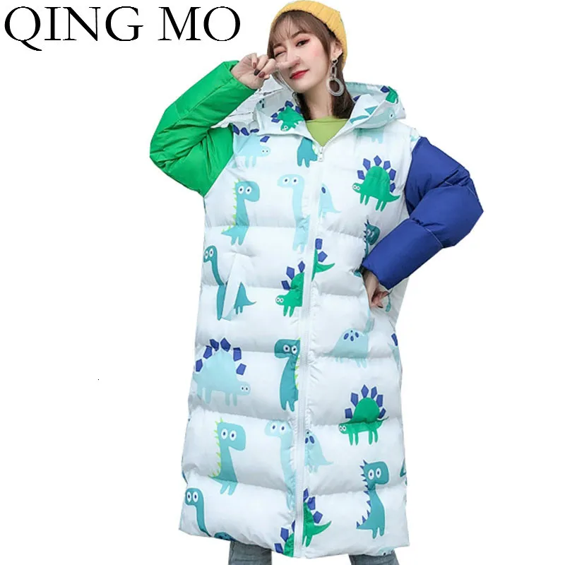 QING MO Black White Women Hooded Parkas 2019 Winter Animal Female Wide Waisted Jacket Coat Lovely ZQY2360 |