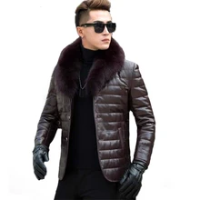 YOLANFAIRY куртка из натуральной кожи, мужская куртка из натуральной овечьей кожи на утином пуху, осенне-зимняя теплая парка больших размеров 13012 MF631