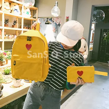 

Women Backpack High Quality Canvas Heart Yellow Style Students Travel Bag Girls School Bag Laptop Back Pack Mochila Feminina